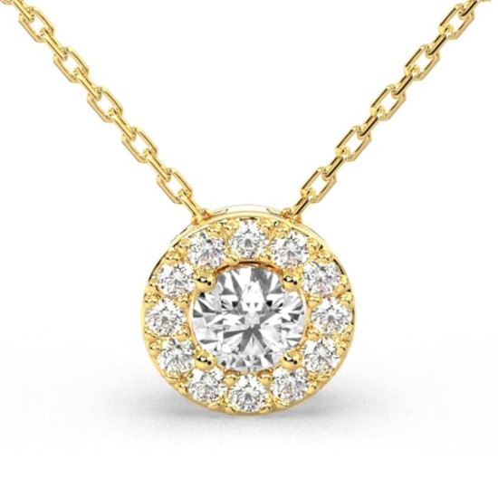 Collier halo en Or jaune avec diamants rond