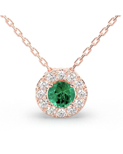 Collier halo en Or rose avec émeraude ronde
