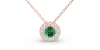 Collier halo en Or rose avec émeraude ronde