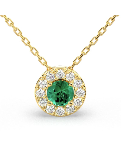 Collier halo en Or jaune avec émeraude ronde