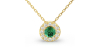 Collier halo en Or jaune avec émeraude ronde