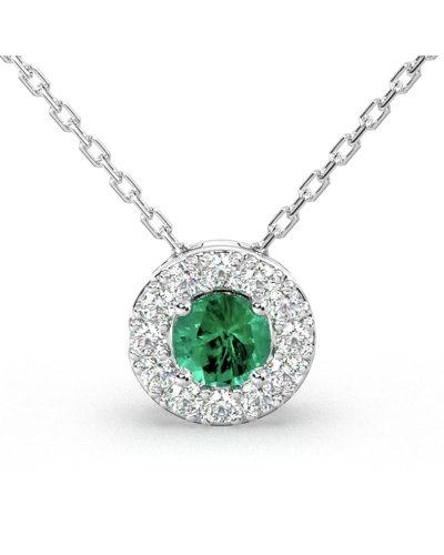 Collier halo en Or blanc avec émeraude ronde