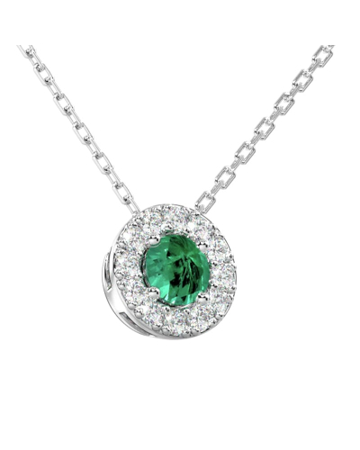 Collier halo en Or blanc avec émeraude ronde