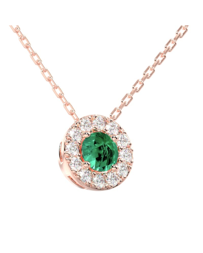 Collier halo en Or rose avec émeraude ronde