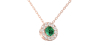 Collier halo en Or rose avec émeraude ronde