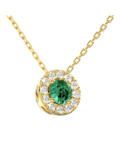 Collier halo en Or jaune avec émeraude ronde