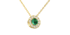 Collier halo en Or jaune avec émeraude ronde