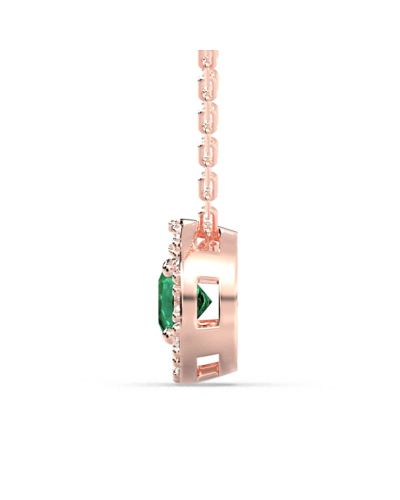 Collier halo en Or rose avec émeraude ronde
