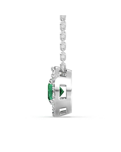 Collier halo en Or blanc avec émeraude ronde