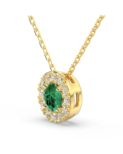 Collier halo en Or jaune avec émeraude ronde