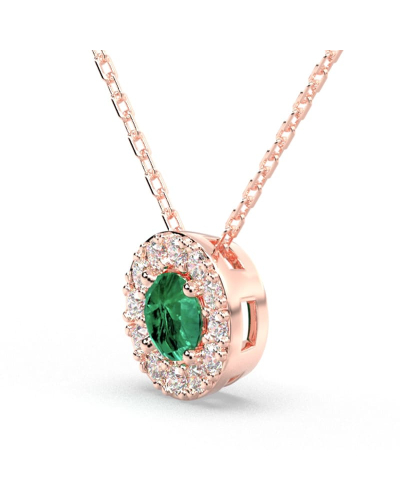 Collier halo en Or rose avec émeraude ronde