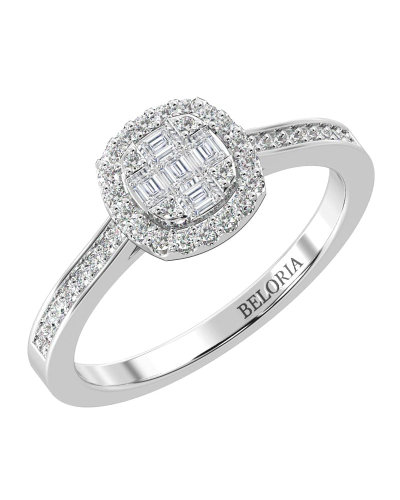 Solitaire illusions coussin halo accompagné en or blanc 18k et diamants