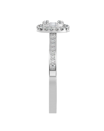 Solitaire illusions coussin halo accompagné en or blanc 18k et diamants