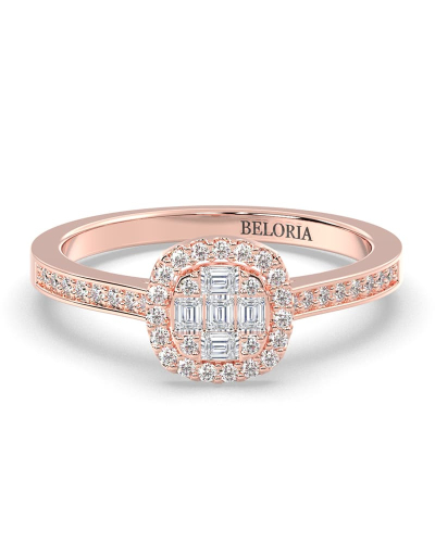 Solitaire illusions coussin halo accompagné en or rose 18k et diamants