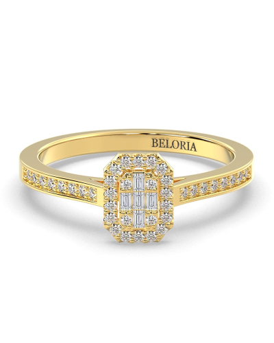 Solitaire illusions émeraude halo accompagné en or jaune 18k et diamants