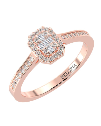 Solitaire illusions émeraude halo accompagné en or rose 18k et diamants