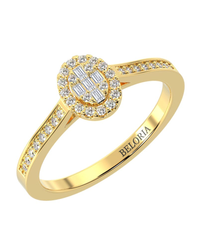 Solitaire illusions ovale halo accompagné en or jaune 18k et diamants