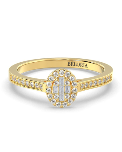Solitaire illusions ovale halo accompagné en or jaune 18k et diamants