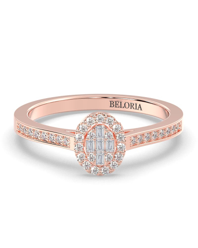 Solitaire illusions ovale halo accompagné en or rose 18k et diamants