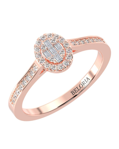 Solitaire illusions ovale halo accompagné en or rose 18k et diamants