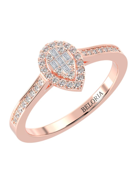 Solitaire illusions poire halo accompagné en or jaune 18k et diamants 2