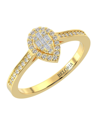 Solitaire illusions poire halo accompagné en or jaune 18k et diamants