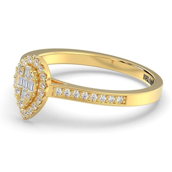 Solitaire illusions poire halo accompagné en or jaune 18k et diamants