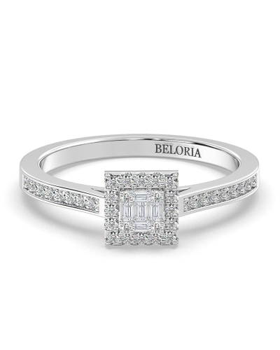 Solitaire illusions princesse halo accompagné en or blanc 18k et diamants