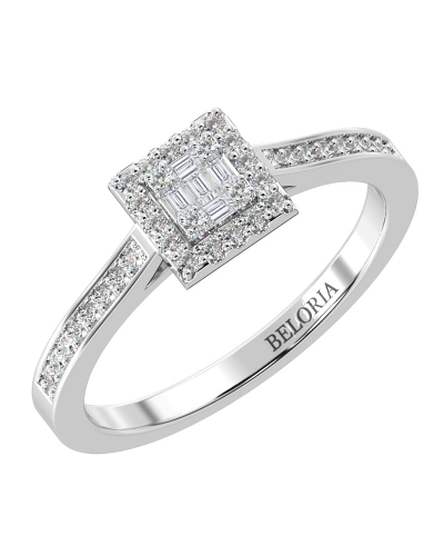 Solitaire illusions princesse halo accompagné en or blanc 18k et diamants