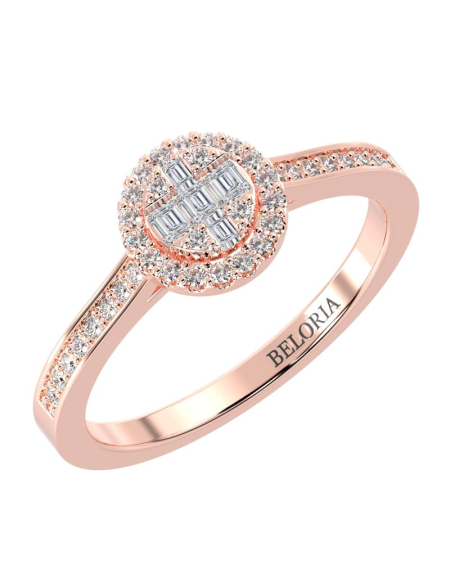 Solitaire illusions rond halo accompagné en or blanc 18k et diamants 2