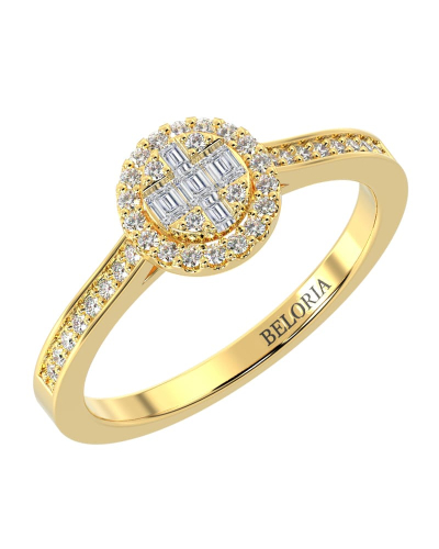 Solitaire illusions rond halo accompagné en or jaune 18k et diamants