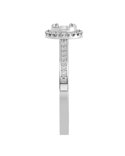 Solitaire illusions rond halo accompagné en or blanc 18k et diamants