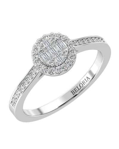 Solitaire illusions rond halo accompagné en or blanc 18k et diamants