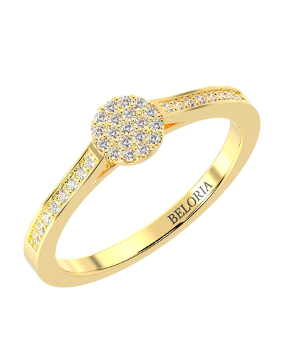 Solitaire coussin accompagné en or jaune 18k et diamants