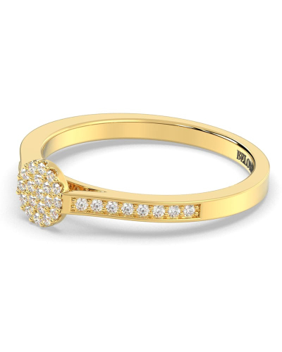 Solitaire coussin accompagné en or jaune 18k et diamants