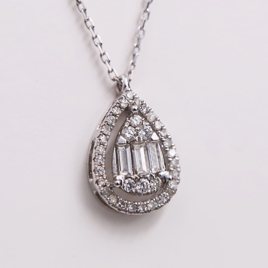 Collier goutte diamants  - or blanc