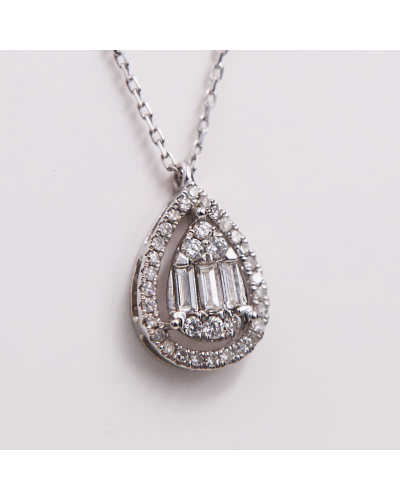 Collier goutte diamants  - or blanc