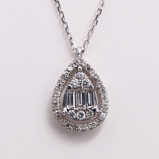 Collier goutte diamants  - or blanc