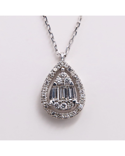 Collier goutte diamants  - or blanc