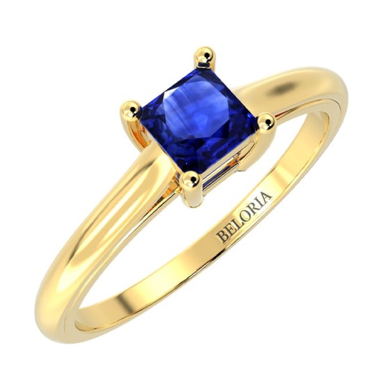 Bague solitaire en or jaune avec saphir princesse