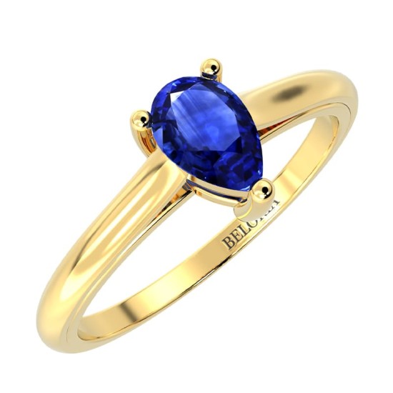 Bague solitaire en or jaune avec saphir poire