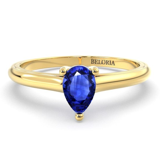 Bague solitaire en or jaune avec saphir poire