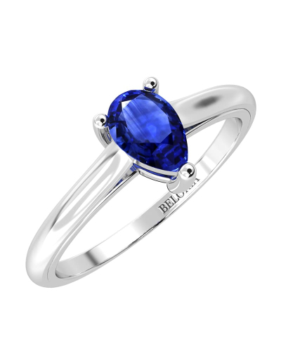 Bague solitaire en or blanc avec saphir poire