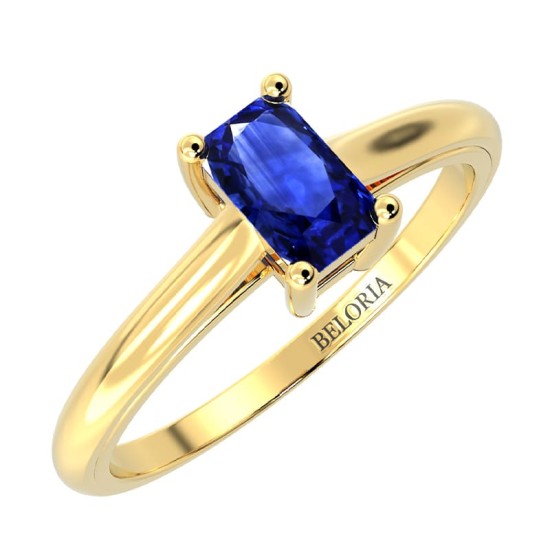 Bague solitaire en or jaune avec saphir emeraude