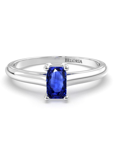 Bague solitaire en or blanc avec saphir emeraude