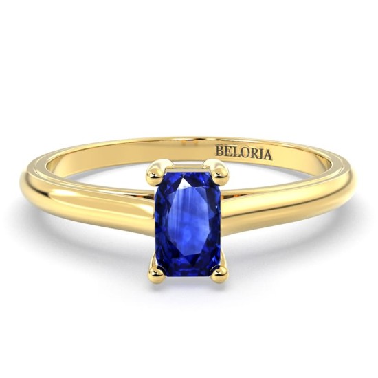 Bague solitaire en or jaune avec saphir emeraude