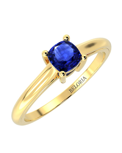 Bague solitaire en or jaune avec saphir coussin