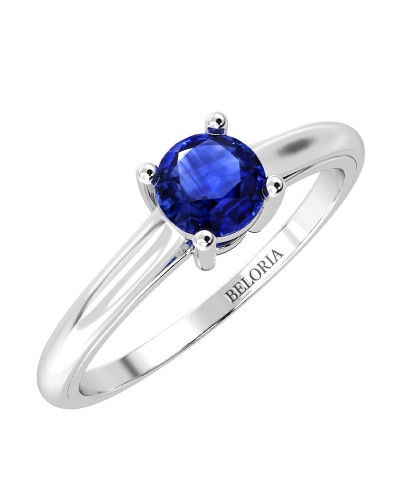 Bague solitaire en or blanc avec saphir rond