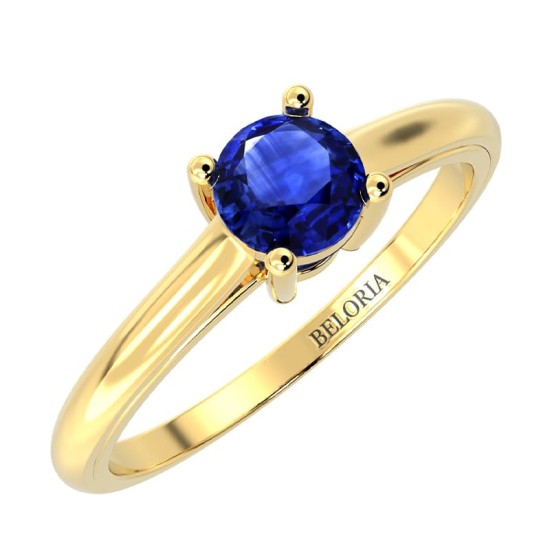 Bague solitaire en or jaune avec saphir rond