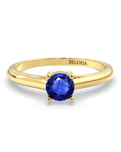 Bague solitaire en or jaune avec saphir rond